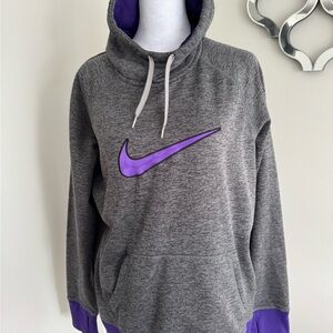 Nike Men's Gray Crewneck Sweatshirt with Purple Swoosh